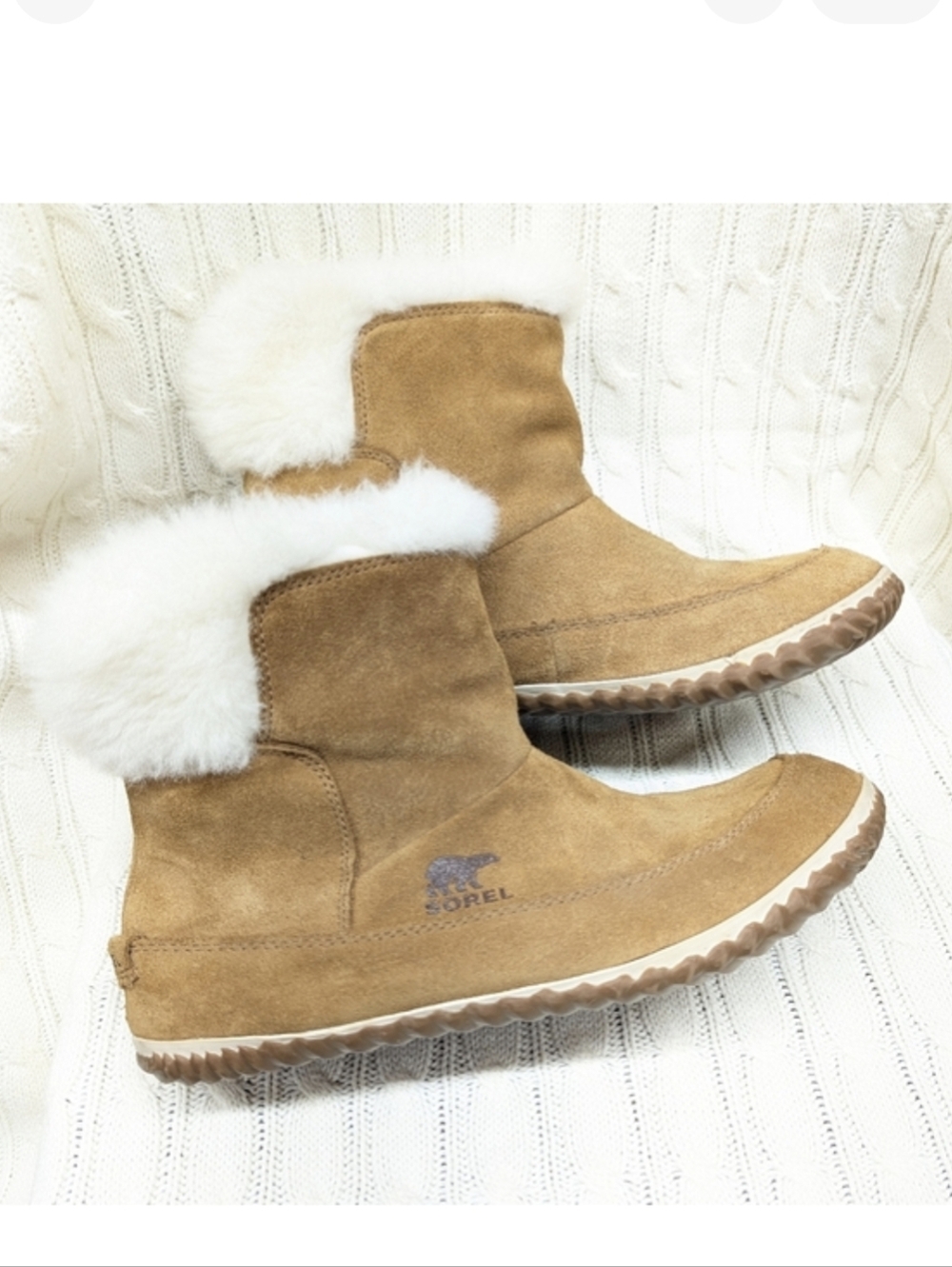 Sorel Women's Out N' About Brown Suede Leather Winter Boots White Fur Trim Sz 11